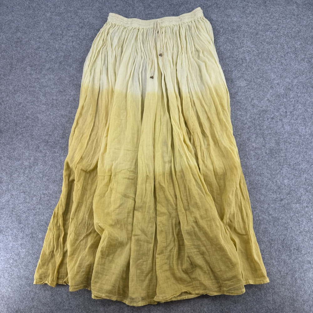 Revue Womens Yellow Ombre Cotton Gauze Maxi Skirt Boho Bell Drawstring Medium